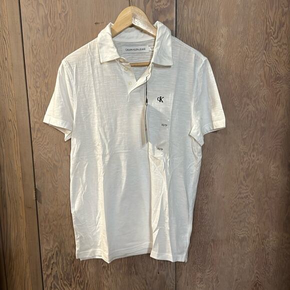 NWT Calvin Klein Jeans White With Black Logo Polo Shirt Size X-Small - Picture 1 of 5